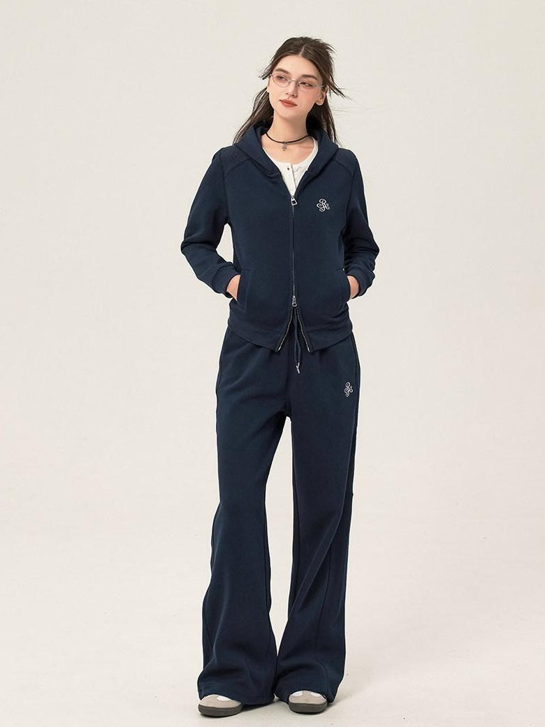 ikyou Slim Embroidered Ribbed Patchwork Cotton Lined Commuter Sweatpants