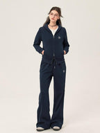 ikyou Slim Embroidered Ribbed Patchwork Cotton Lined Commuter Sweatpants