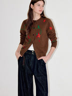 fano Soft Acrylic Blend Oversized Round Neck Single Row Button Women Brown Cardigans