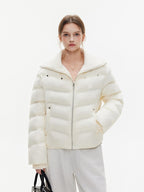 ikyou Warm Thick Commuter Loose Pocket Embroidery Zipper White Padded Puffer Jackets
