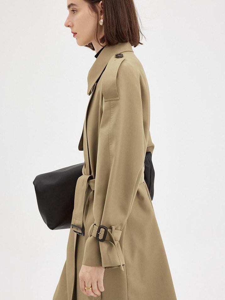 fano Pocketed Relaxed Raglan Midlength Double Breasted Khaki Womens Trench Coats