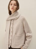 someone sometimes Wool Blend Button Front Round Neck Long Sleeve Commuter Oatmeal Beige Cardigans