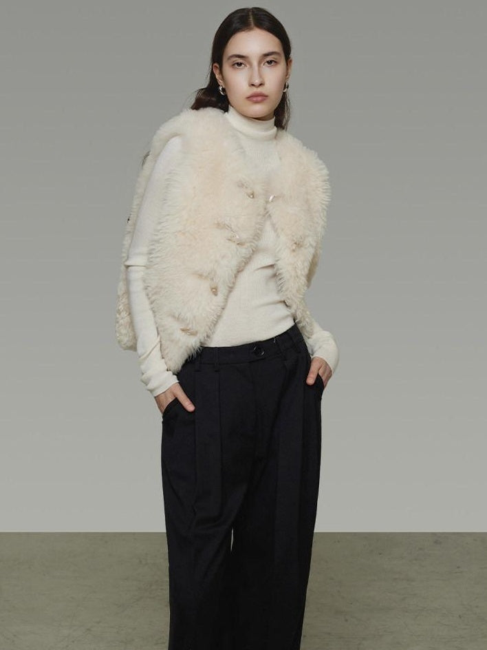 unspoken Wool Fleece Lined Single Button V-neck Tailored Workwear Beige Cropped Jackets