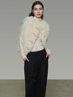 unspoken Wool Fleece Lined Single Button V-neck Tailored Workwear Beige Cropped Jackets