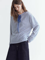 fano Space Cotton Blue White Fine Stripe Office Women Long Sleeve T-Shirts