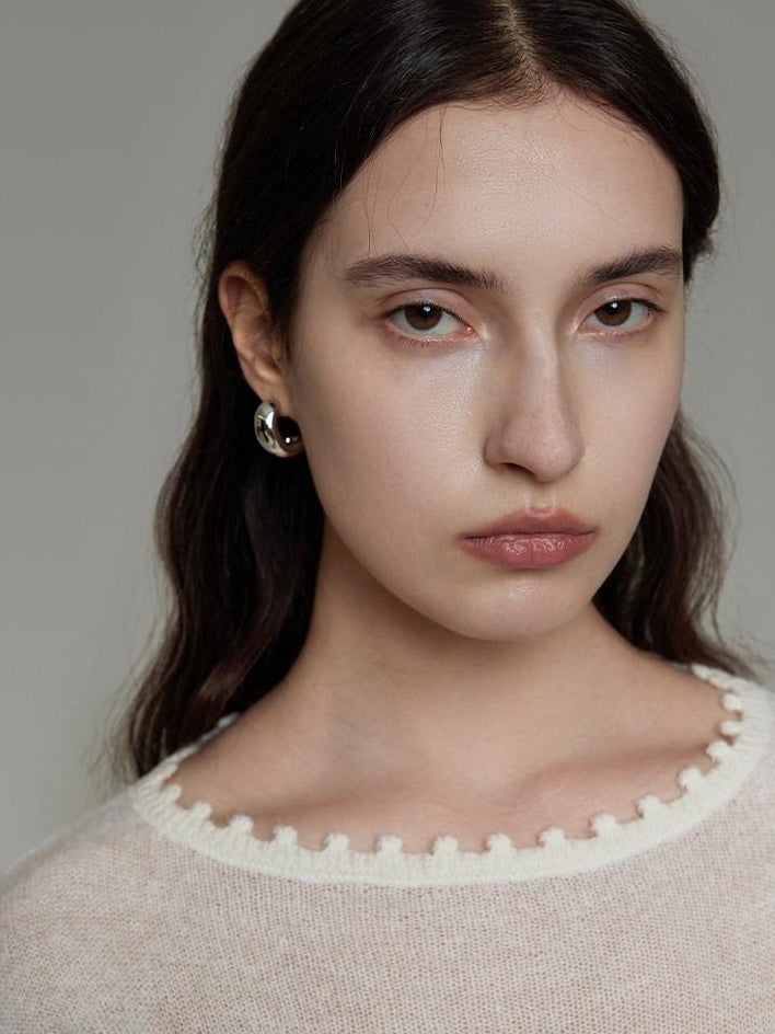 unspoken Breathable Knit Minimalist Relaxed Fit Butterfly Round Neck White Blouses