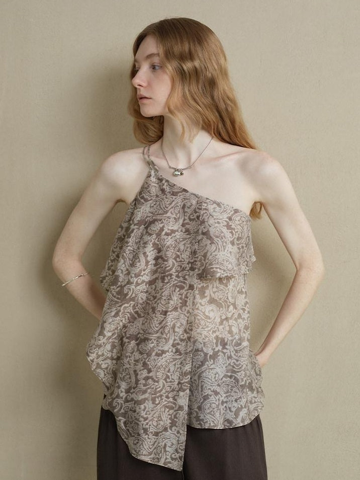 someonesometimes Lightweight Wool Blend Original Ruffle Loose Fit Women Striped Paisley Camisoles