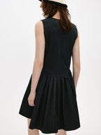 fano Sleeveless Korean Workwear A Line Natural Waist Cotton Blend Black Midi Dresses