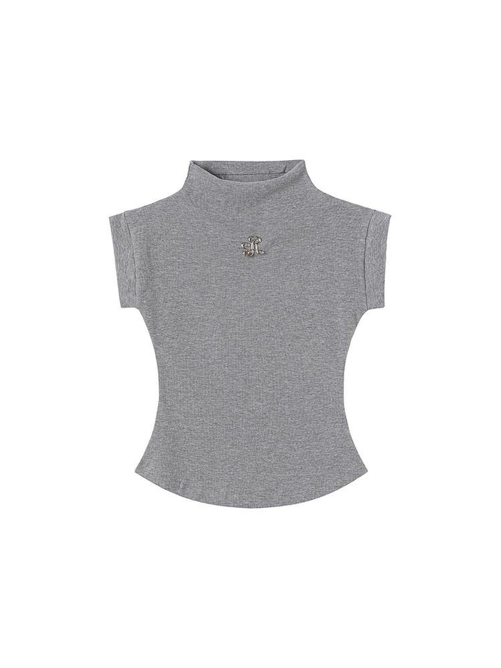 ikyou 3D Embellished Slim Fit Mock Neck Commuter Cotton Short Sleeve T-Shirts