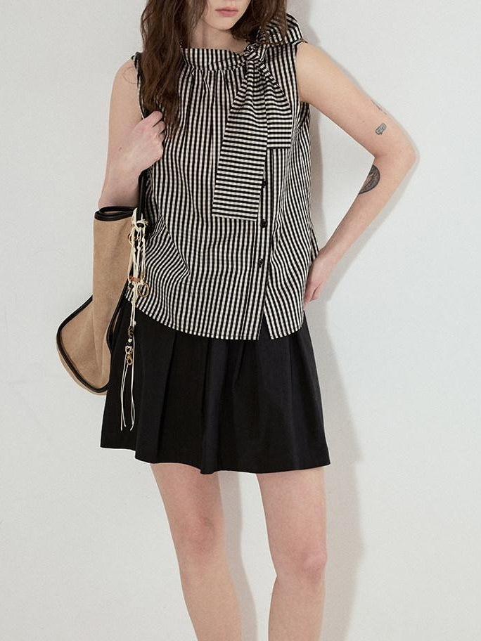 fano Viscose Lyocell Plaid Sleeveless Loose Pullover Korean Workwear Women Blouses