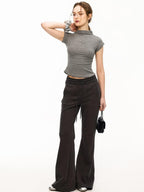 ikyou Cooling Wrinkle Free Slim Crop Half High Neck Solid Short Sleeve T-Shirts