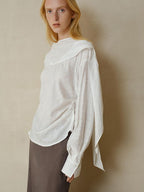 someonesometimes Cooling French Loose Round Neck Sparkle White Nylon Long Sleeve Blouses