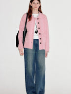 fano Thermal Warm Soft Knit Single Button Relaxed Fit Office Pink Cardigans