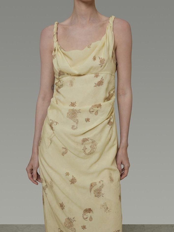 unspoken Office Minimalist Floral Cami A Line Natural Waist Tencel Maxi Dresses