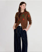 fano Soft Acrylic Blend Oversized Round Neck Single Row Button Women Brown Cardigans