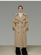 unspoken Elegant Minimal Workwear Oversized Double Breasted Lapel Khaki Wool Coats
