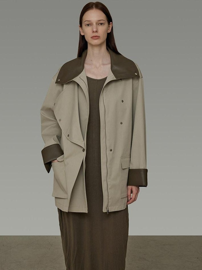 unspoken Pure Cotton Loose Mid Length Single Breasted Women Commuter Khaki Trench Coats