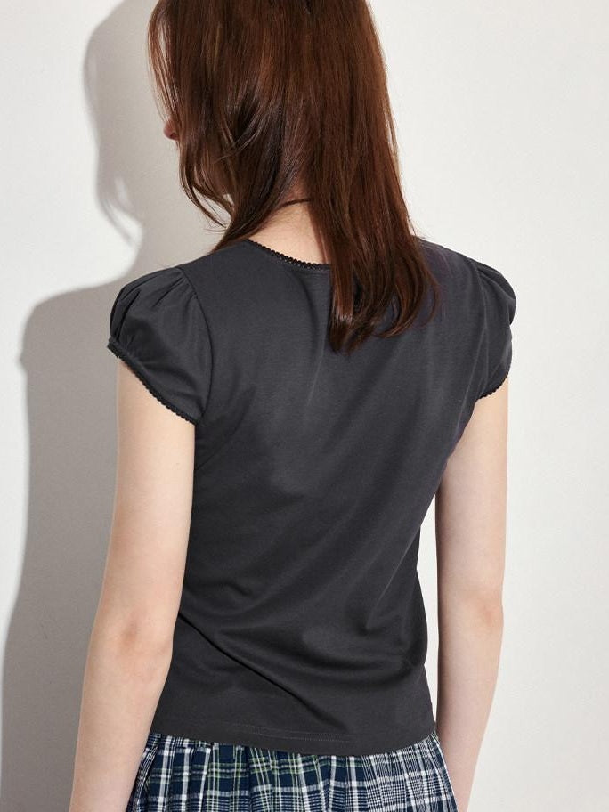 fano Stretch Cotton Blend Korean Slim Crewneck Charcoal Short Sleeve T-Shirts