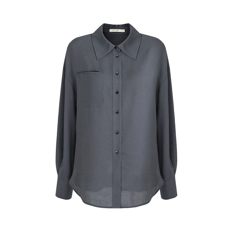 unspoken_Skin_Friendly_Breathable_Polyester_Blend_Loose_Fit_Blazer_Collar_Gray_Shirts_MISSTT