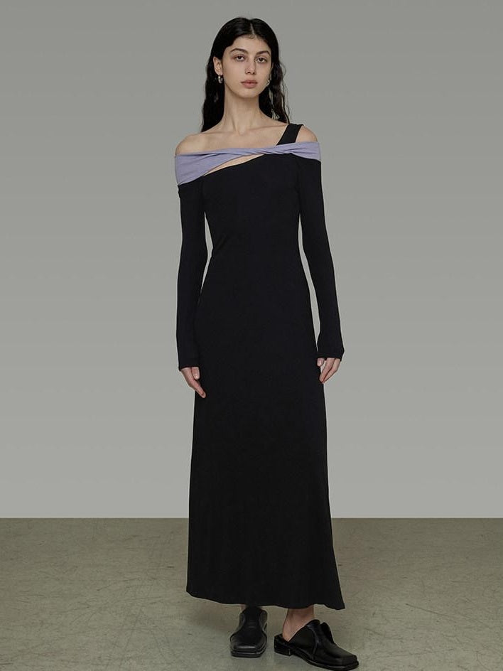 unspoken Tencel High Waist Asymmetrical Off Shoulder A Line Knit Women Maxi Dresses