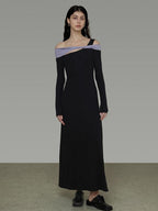 unspoken Tencel High Waist Asymmetrical Off Shoulder A Line Knit Women Maxi Dresses