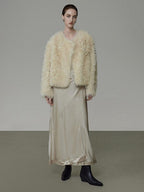 unspoken Minimal Off White Button Front Crew Neck Straight Fit Office Short Coat