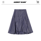 audreyyang_Original_Loose_Pleated_Faux_Denim_Collared_Long_Sleeve_Girls_Top_&_Skirt_Sets_MISSTT