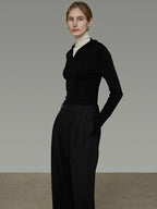 unspoken Pure Wool Soft V-neck Hooded Slim Fit Commuter Women Knit Sweaters