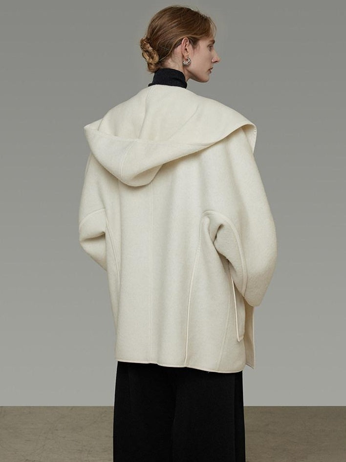 unspoken 100 Percent Sheep Wool Commuter Relaxed Notched Lapel White Wool Coats