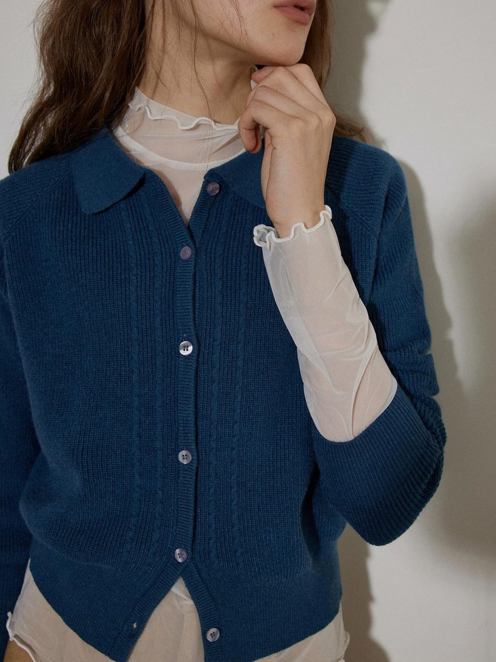 Lofi choose Light Poly Wool Jacquard Workwear Short Sleeve For Women Button Knit Cardigans