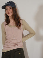 Lofi choose Slim Fit Commuter Round Neck Women Khaki Green Light Gray Long Sleeve T-Shirts