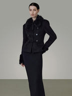 unspoken Warm Wool Blend Slim Fit Button Front Women Black Long Sleeve Cropped Jackets