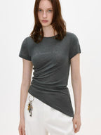 fano Lyocell Wool Blend Korean Slim Round Neck Long Sleeve Deep Gray Basic Crop Tops