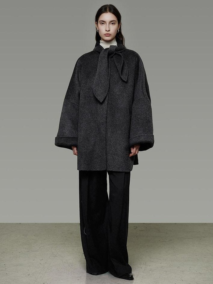 unspoken 100% Sheep Wool Relaxed Fit 3D Tailoring Commuter Women Deep Gray Wool Coats