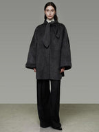 unspoken 100% Sheep Wool Relaxed Fit 3D Tailoring Commuter Women Deep Gray Wool Coats