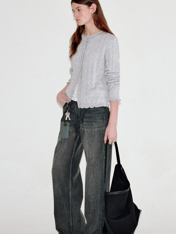 fano Washed Vintage Cotton Mid Rise Nonstretch Youth Charcoal Straight Leg Jeans
