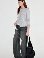 fano Washed Vintage Cotton Mid Rise Nonstretch Youth Charcoal Straight Leg Jeans