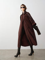 audreyyang Long Polyamide Patchwork Trench Decorative Tabs Women Black Trench Coats