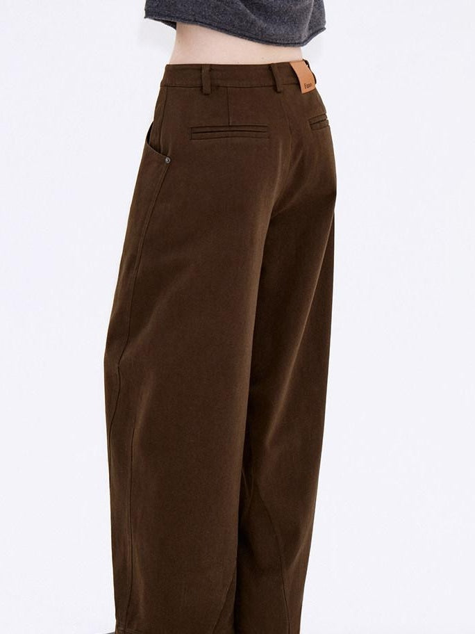 fano Warm Brushed Cotton Relaxed Straight Pocketed Natural Waist Brown Wide Leg Pants