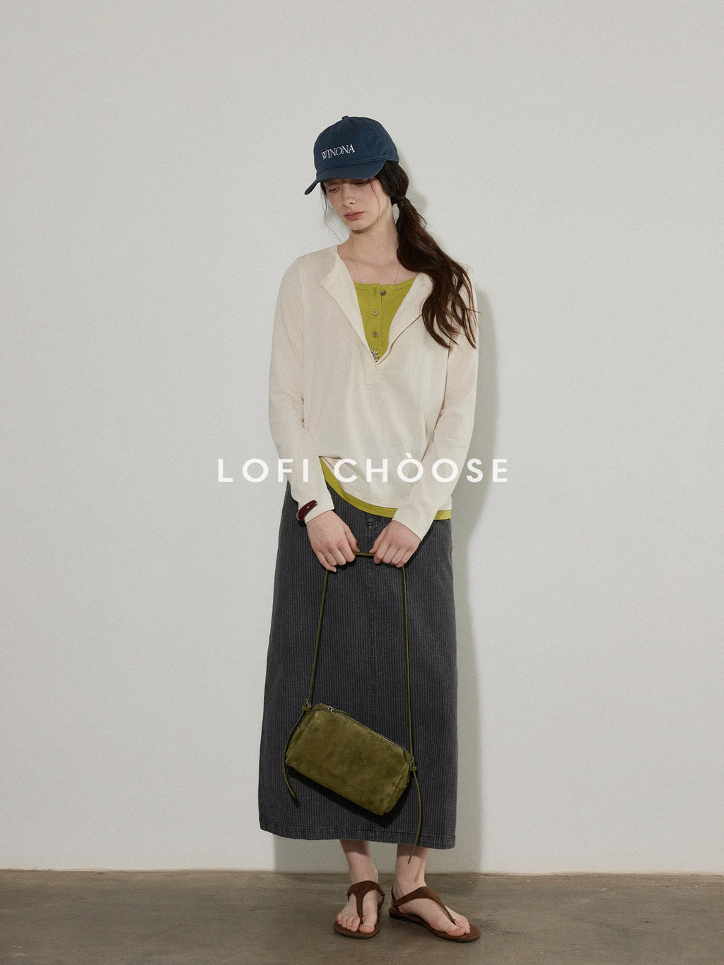 Lofi choose Soft Cotton Blend Faux Layered Loose Fit Women Beige Long Sleeve T-Shirts