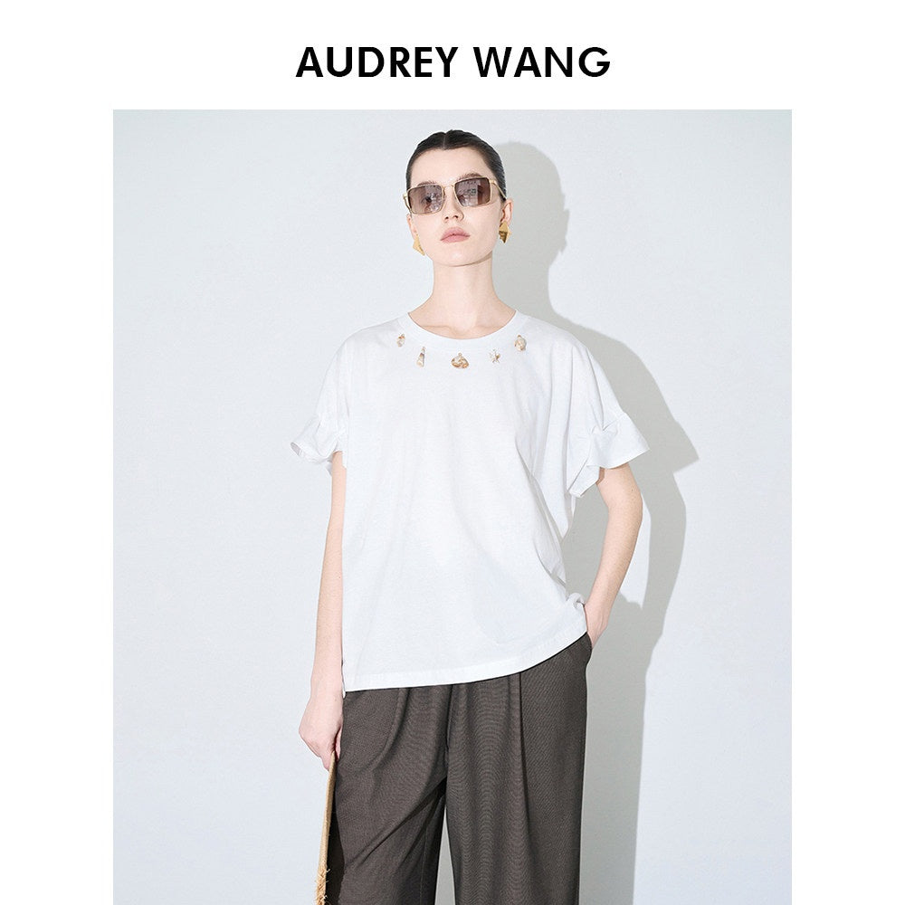 audreyyang_Pure_Cotton_Loose_Fit_Casual_Round_Neck_Women_White_Navy_Short_Sleeve_T-Shirts_MISSTT