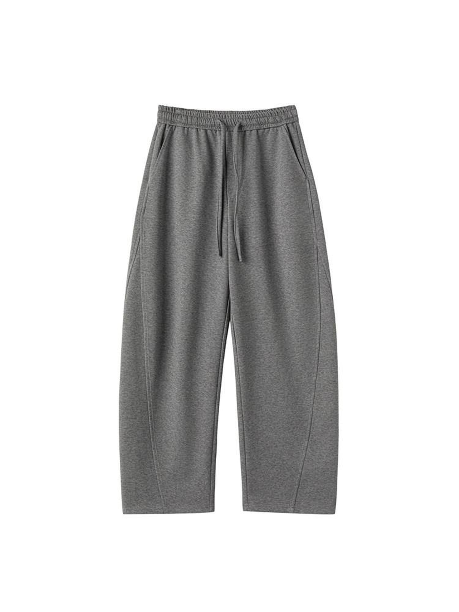 ikyou Warm Casual Pockets Elastic Waist Women Light Gray Stretch Wide Leg Pants