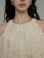 unspoken Breathable Skin Friendly Embroidered Loose Round Neck Long Sleeve Office Blouses
