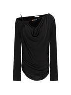 unspoken Breathable Viscose Blend Minimal Commuter Loose Asymmetric Shoulder Knit Sweaters
