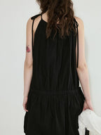 fano Soft Viscose Blend Korean Office A Line Sleeveless Black Midi Dresses