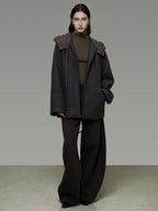unspoken Premium Lambswool Hooded Relaxed Fit Minimal Commuter Zipper Gray Wool Coats