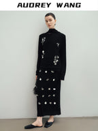 audreyyang Slim Minimal Office Crew Neck Long Sleeve Acetate Blend Black Cropped Jackets