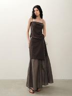 someonesometimes Original Coffee Viscose Blend Loose Camisole Midi Skirt Women Top & Skirt Sets