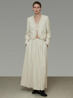 unspoken Cropped V-neck Blazer Tailored Slim High Waist Cotton Office Top & Skirt Sets