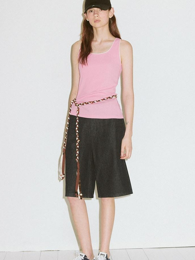 fano Backless Slim Fit Strappy Workwear Tank Top Solid Color Stretch Camisoles
